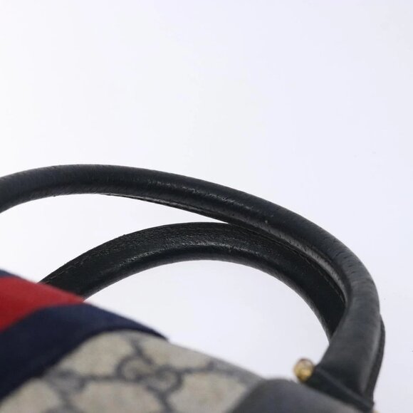GUCCI GG Supreme Sherry Line Boston Bag PVC Navy Red gold Auth 138290 - Picture 9 of 16
